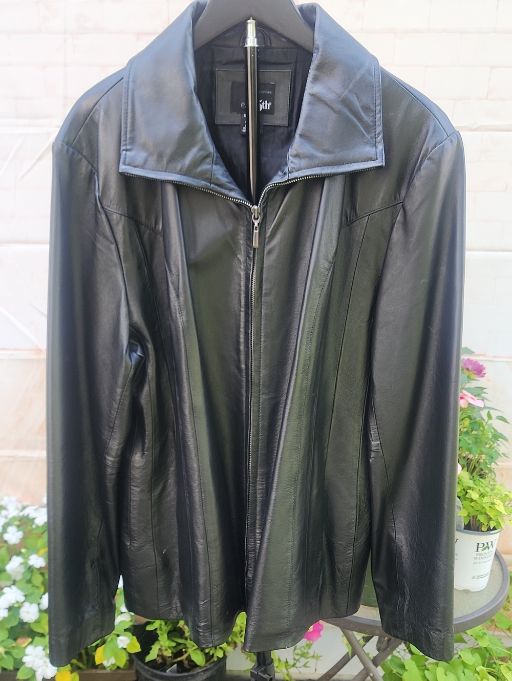 East 5th Black Genuine Leather Zip-Up Bomber Jacket